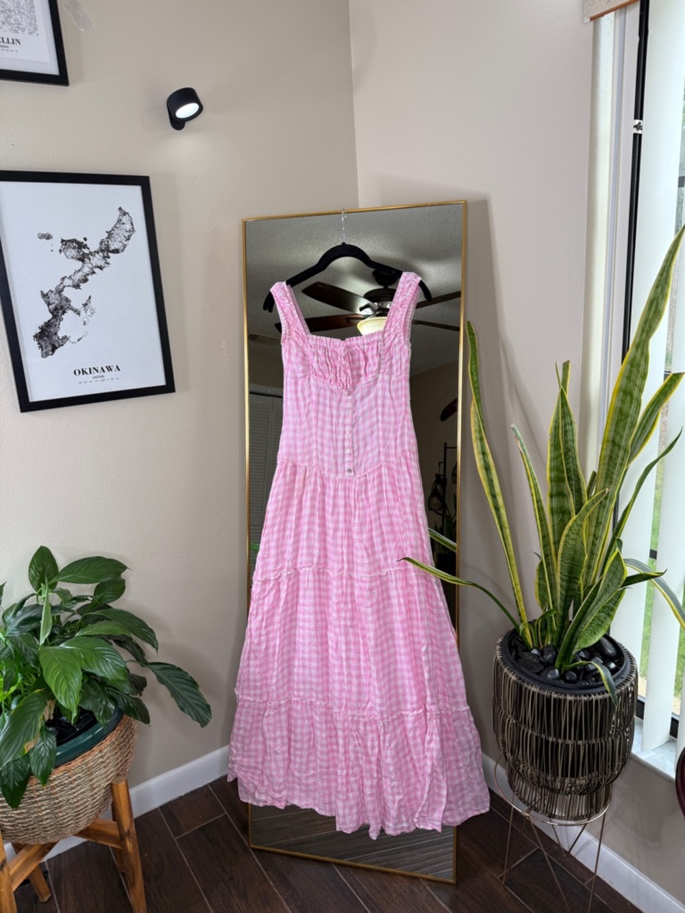 Frankie's Bikinis Christabelle Ruffle Pink Gingham Smocked Maxi Dress - Picture 4 of 7